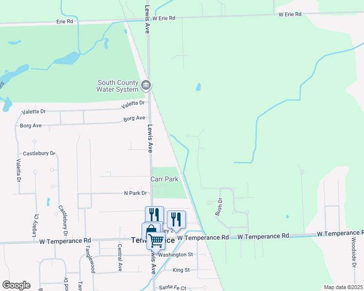 map of restaurants, bars, coffee shops, grocery stores, and more near 9300-9392 Lewis Avenue in Temperance