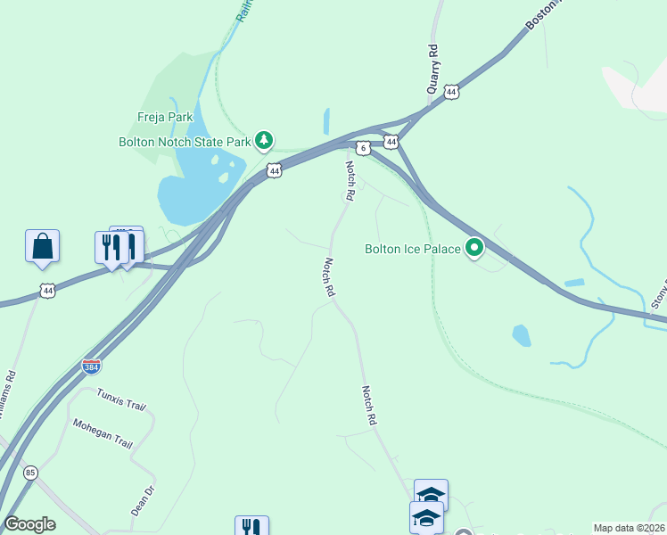 map of restaurants, bars, coffee shops, grocery stores, and more near 35 Maple Valley Road in Bolton