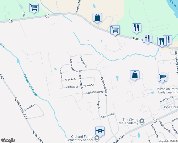 map of restaurants, bars, coffee shops, grocery stores, and more near 176 Alpine Estates Drive in Cranston