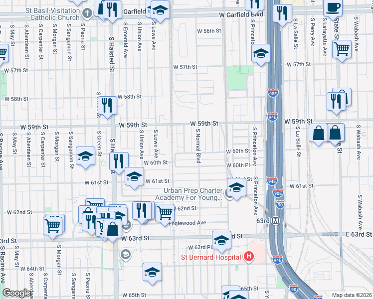 map of restaurants, bars, coffee shops, grocery stores, and more near 534 West 60th Street in Chicago