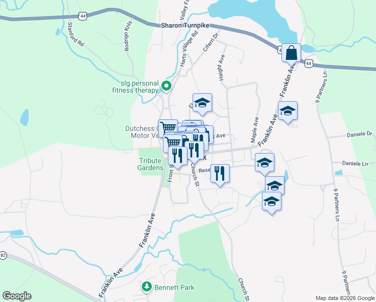 map of restaurants, bars, coffee shops, grocery stores, and more near in Millbrook