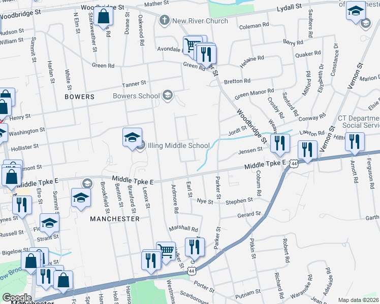 map of restaurants, bars, coffee shops, grocery stores, and more near 19 Buckingham Street in Manchester