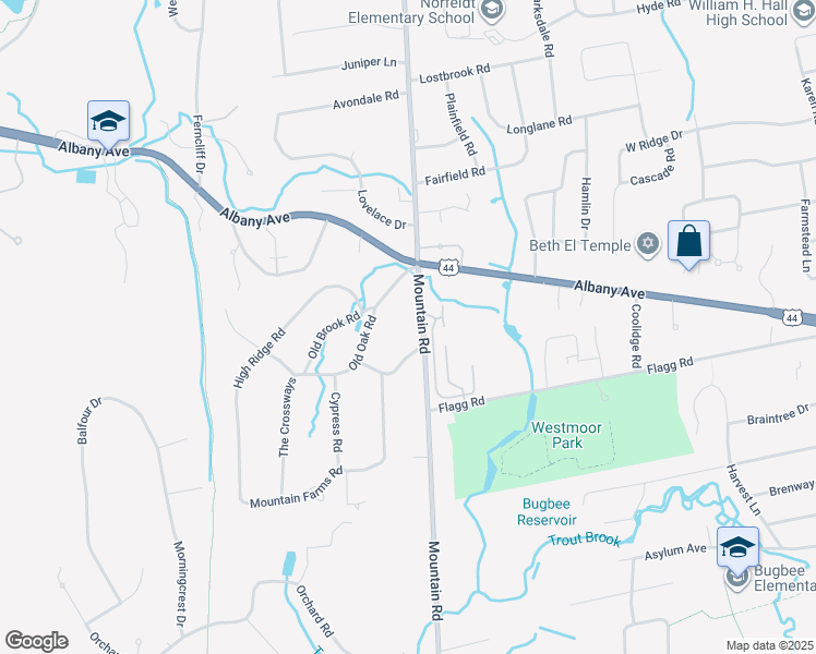 map of restaurants, bars, coffee shops, grocery stores, and more near 607 Mountain Road in West Hartford