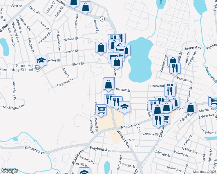 map of restaurants, bars, coffee shops, grocery stores, and more near 191 Randall Street in Cranston
