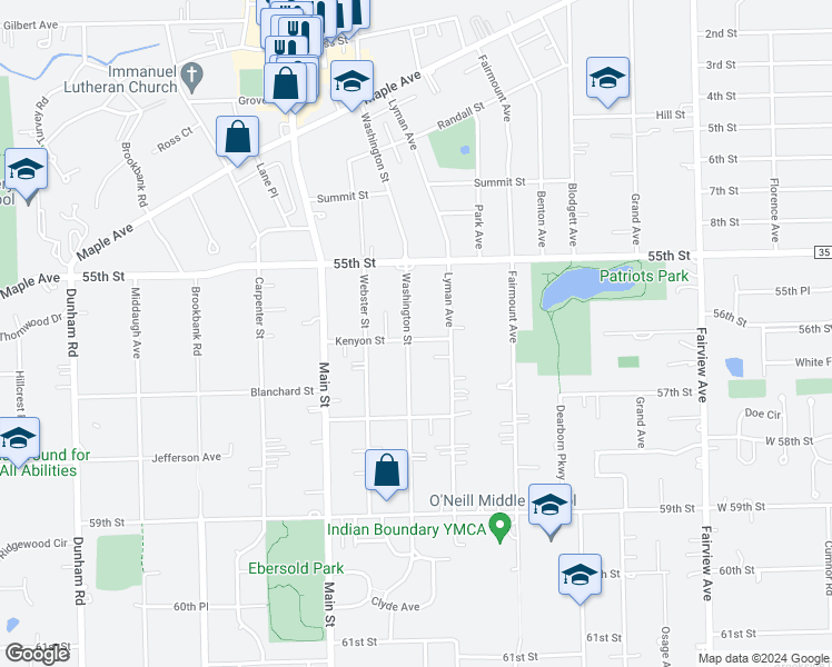 map of restaurants, bars, coffee shops, grocery stores, and more near 830 Kenyon Street in Downers Grove