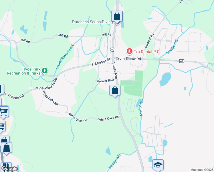 map of restaurants, bars, coffee shops, grocery stores, and more near 8 Brower Boulevard in Hyde Park