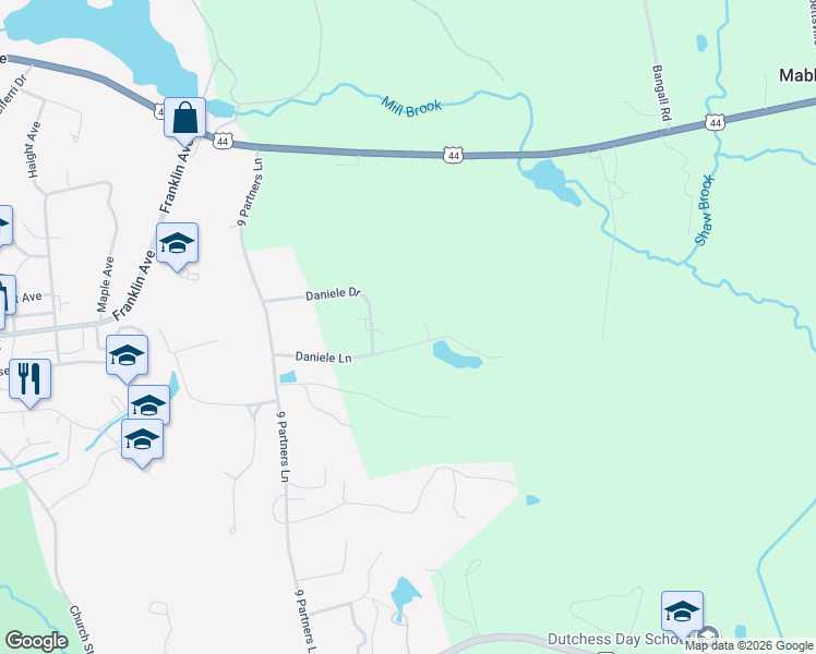 map of restaurants, bars, coffee shops, grocery stores, and more near Daniele Lane in Millbrook