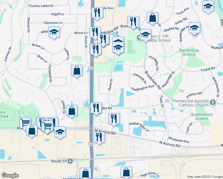map of restaurants, bars, coffee shops, grocery stores, and more near 2715 McHenry Avenue in Naperville