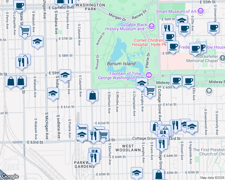 map of restaurants, bars, coffee shops, grocery stores, and more near 509 East 60th Street in Chicago