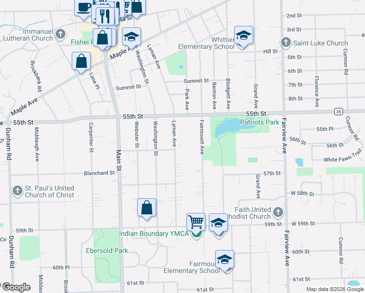 map of restaurants, bars, coffee shops, grocery stores, and more near 5551 Lyman Avenue in Downers Grove