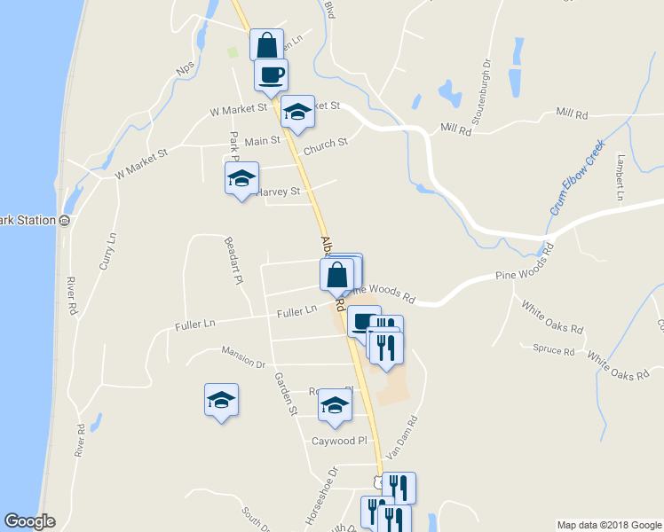 map of restaurants, bars, coffee shops, grocery stores, and more near 624 Albany Post Road in Hyde Park