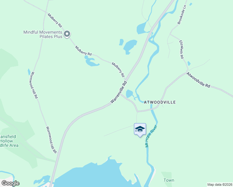 map of restaurants, bars, coffee shops, grocery stores, and more near 354 Warrenville Road in Mansfield