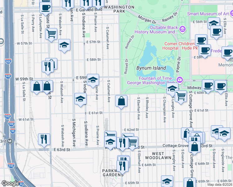 map of restaurants, bars, coffee shops, grocery stores, and more near 370 East 60th Street in Chicago