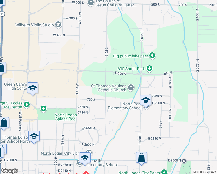 map of restaurants, bars, coffee shops, grocery stores, and more near 680 South 50 East in Hyde Park