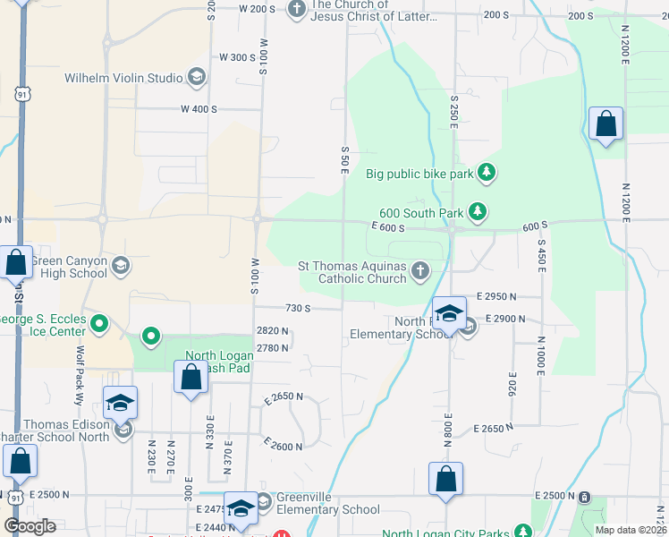 map of restaurants, bars, coffee shops, grocery stores, and more near 691 South 50 East in Hyde Park
