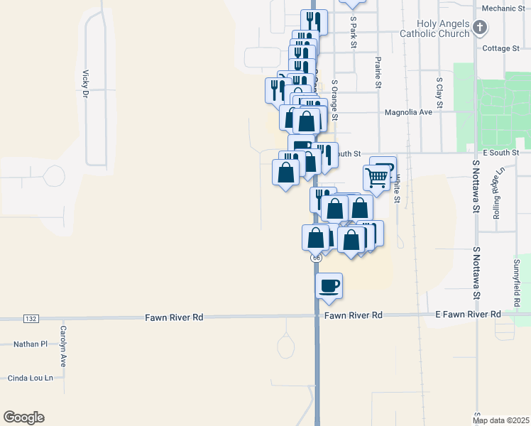 map of restaurants, bars, coffee shops, grocery stores, and more near 1340 Cato Lane in Sturgis