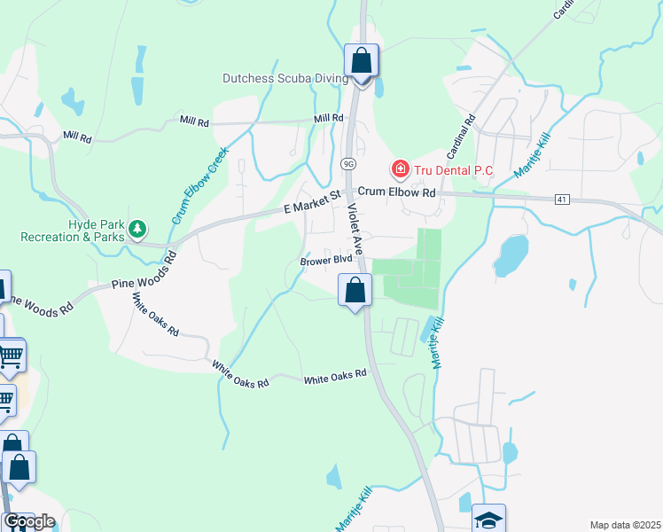 map of restaurants, bars, coffee shops, grocery stores, and more near 8 Brower Boulevard in Hyde Park
