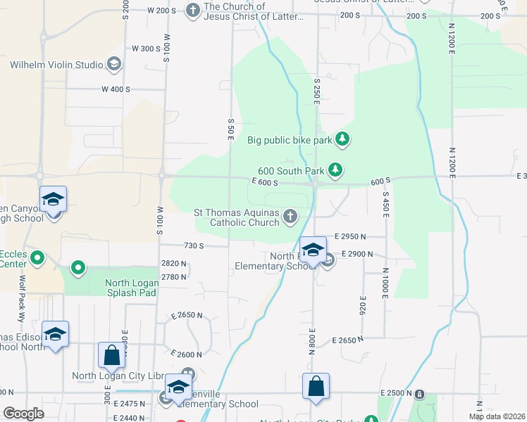 map of restaurants, bars, coffee shops, grocery stores, and more near 150 East 650 South in Smithfield