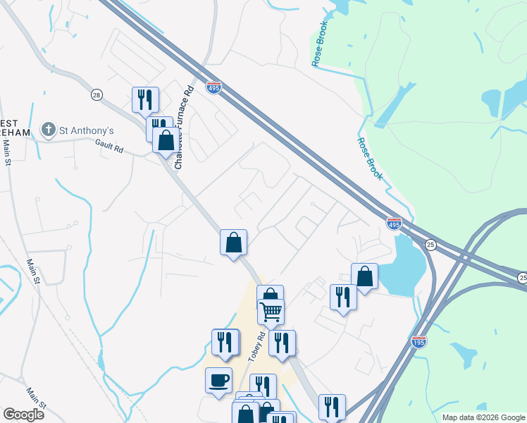 map of restaurants, bars, coffee shops, grocery stores, and more near 1 Great Hill Drive in Wareham
