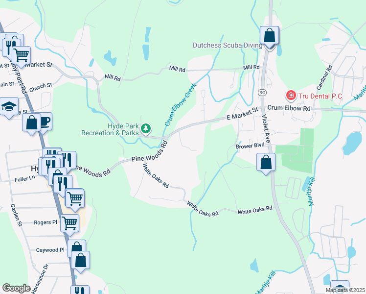 map of restaurants, bars, coffee shops, grocery stores, and more near 98 East Market Street in Hyde Park