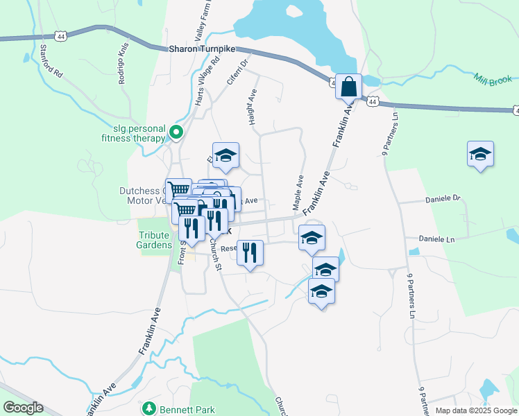 map of restaurants, bars, coffee shops, grocery stores, and more near 44 Merrit Avenue in Millbrook