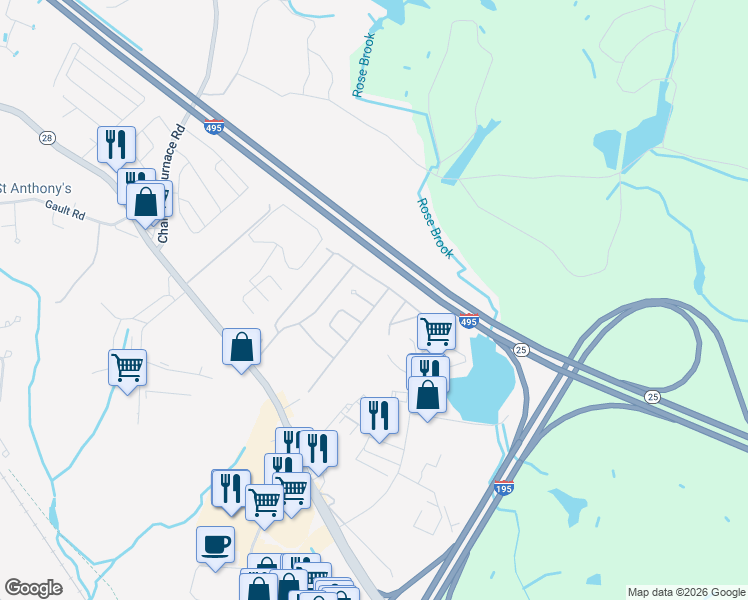map of restaurants, bars, coffee shops, grocery stores, and more near 136 Pine View Terrace in Wareham