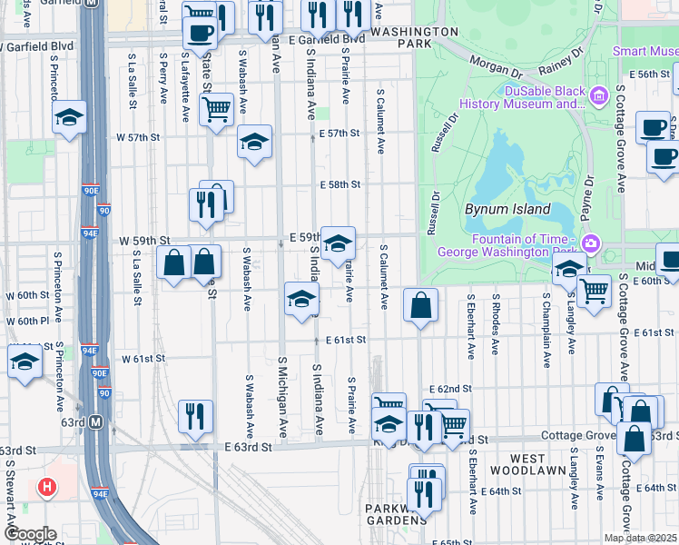 map of restaurants, bars, coffee shops, grocery stores, and more near 2275 East 60th Street in Chicago