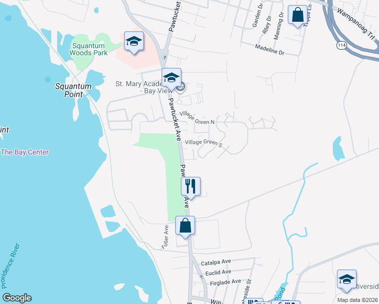 map of restaurants, bars, coffee shops, grocery stores, and more near 3226 Pawtucket Avenue in East Providence