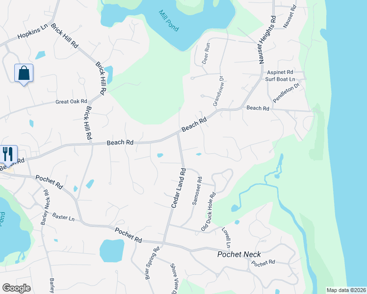 map of restaurants, bars, coffee shops, grocery stores, and more near 2 Cedar Land Road in Orleans