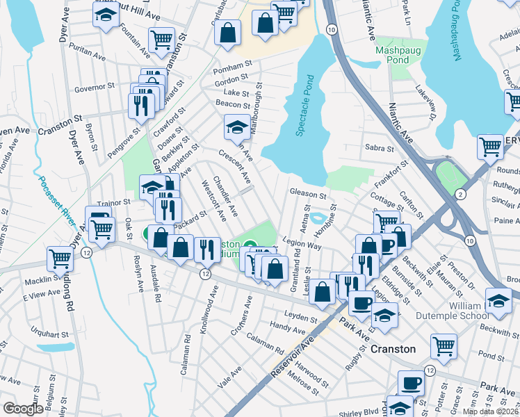 map of restaurants, bars, coffee shops, grocery stores, and more near 189 Harmon Avenue in Cranston