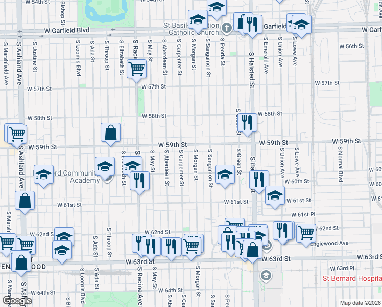 map of restaurants, bars, coffee shops, grocery stores, and more near in Chicago