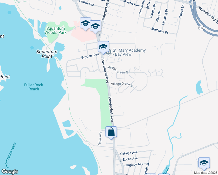 map of restaurants, bars, coffee shops, grocery stores, and more near 3200 Rhode Island 103 in East Providence