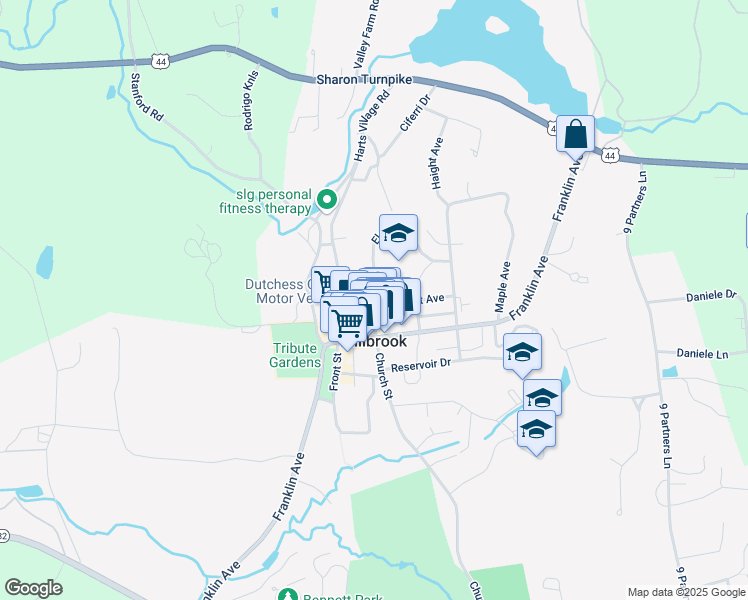 map of restaurants, bars, coffee shops, grocery stores, and more near 3 Elm Drive in Millbrook