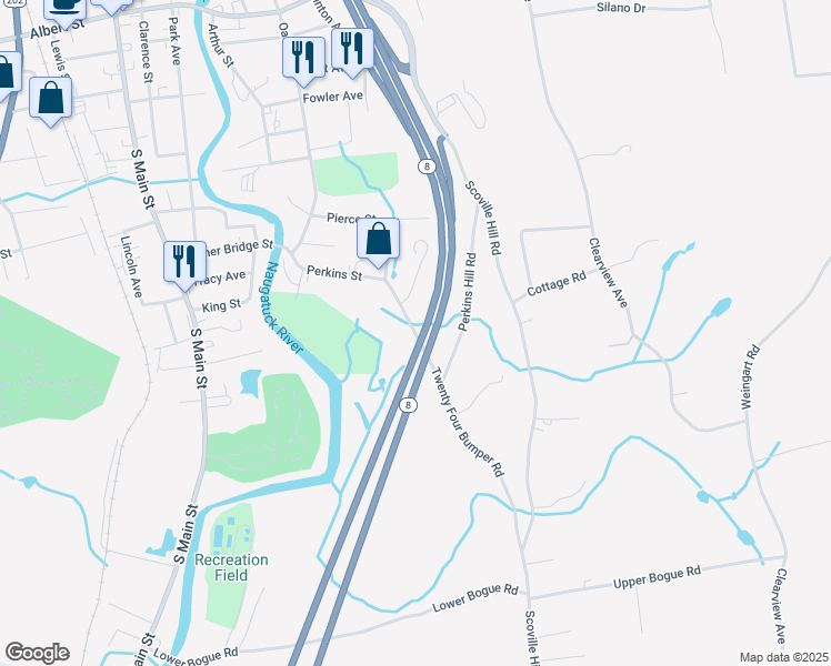 map of restaurants, bars, coffee shops, grocery stores, and more near 135 24 Bumper Road in Torrington