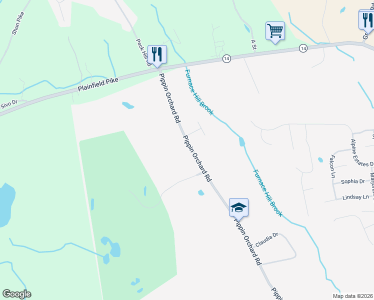 map of restaurants, bars, coffee shops, grocery stores, and more near 161 Pippin Orchard Road in Cranston