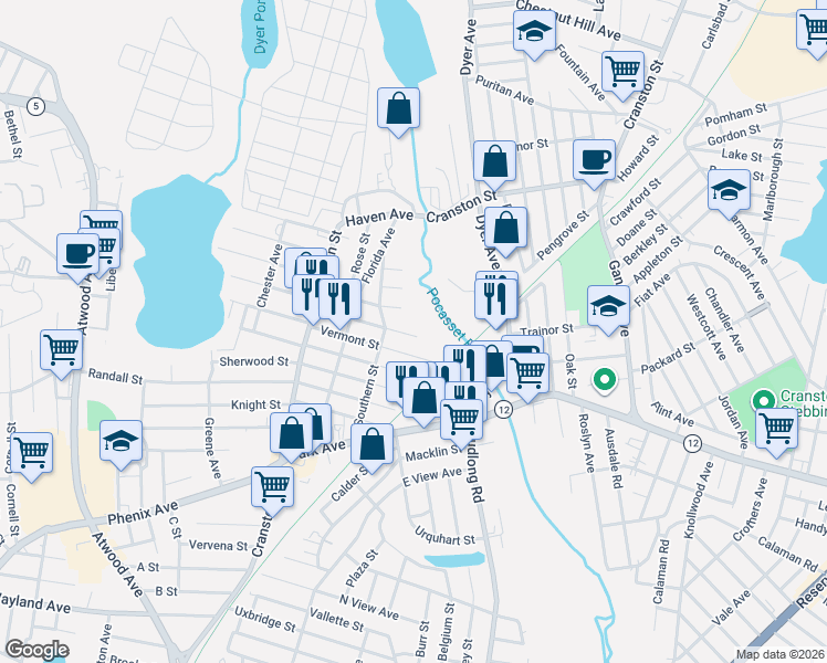 map of restaurants, bars, coffee shops, grocery stores, and more near 79 Vigilant Street in Cranston