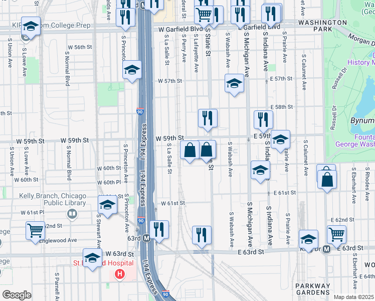 map of restaurants, bars, coffee shops, grocery stores, and more near 29 West 59th Street in Chicago