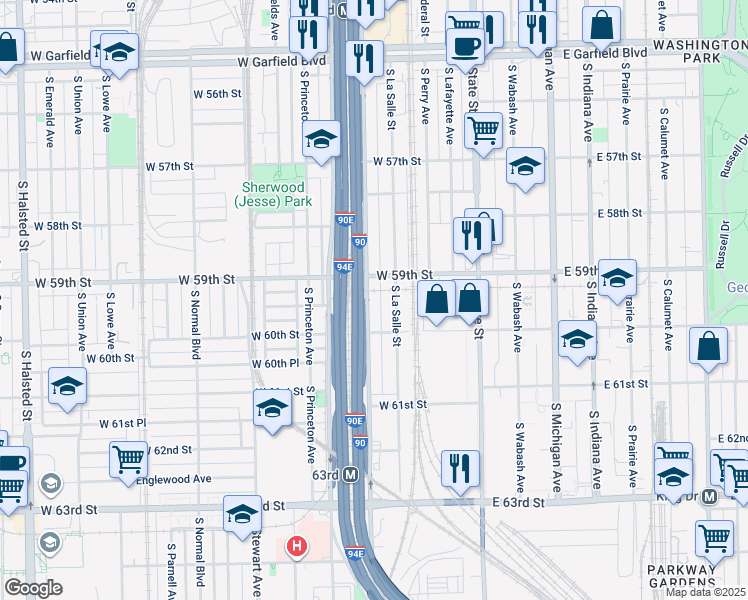 map of restaurants, bars, coffee shops, grocery stores, and more near 5903 South Wentworth Avenue in Chicago