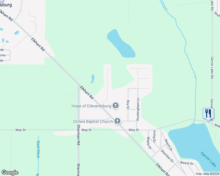 map of restaurants, bars, coffee shops, grocery stores, and more near 69645 Fox Crossing in Edwardsburg