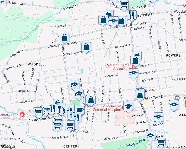 map of restaurants, bars, coffee shops, grocery stores, and more near 162 Homestead Street in Manchester