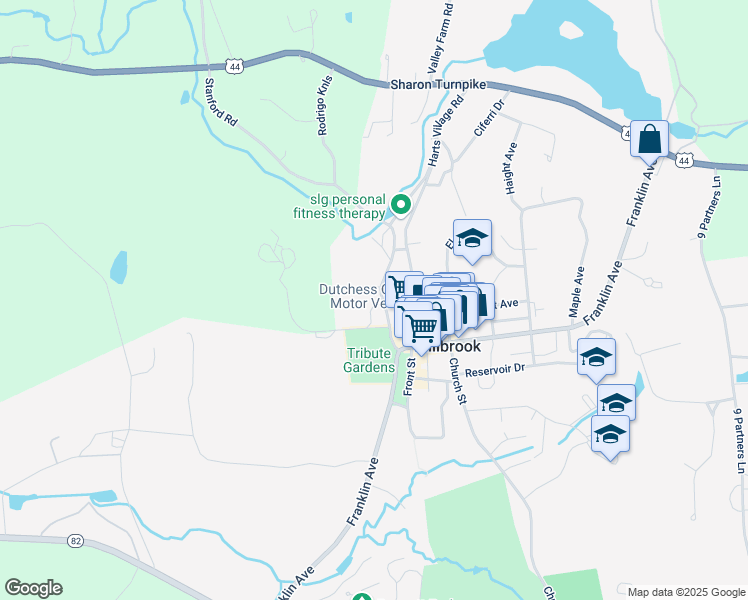 map of restaurants, bars, coffee shops, grocery stores, and more near 32 North Avenue in Millbrook