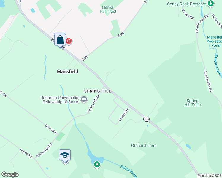 map of restaurants, bars, coffee shops, grocery stores, and more near 940 Storrs Road in Mansfield