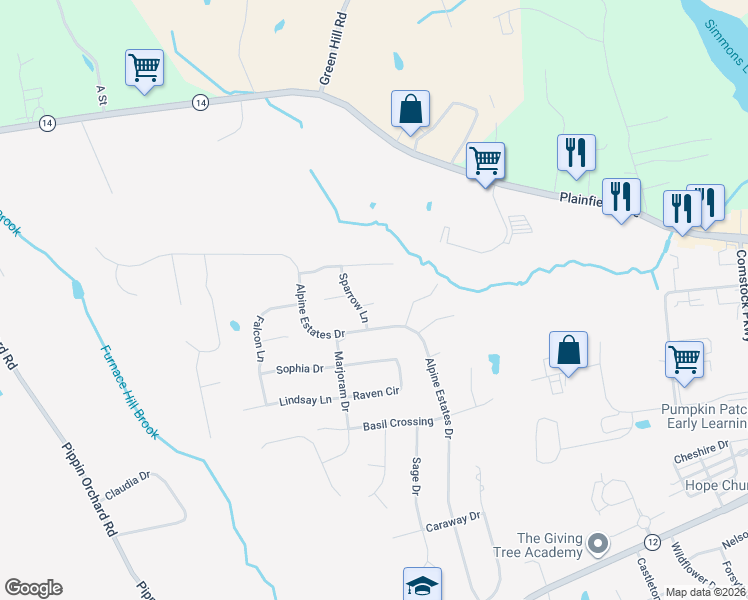 map of restaurants, bars, coffee shops, grocery stores, and more near 15 Sparrow Lane in Cranston