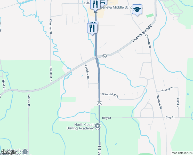 map of restaurants, bars, coffee shops, grocery stores, and more near 1340 South Broadway in Geneva