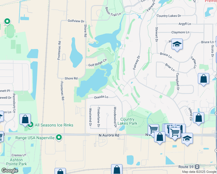 map of restaurants, bars, coffee shops, grocery stores, and more near 956 Genesee Court in Naperville