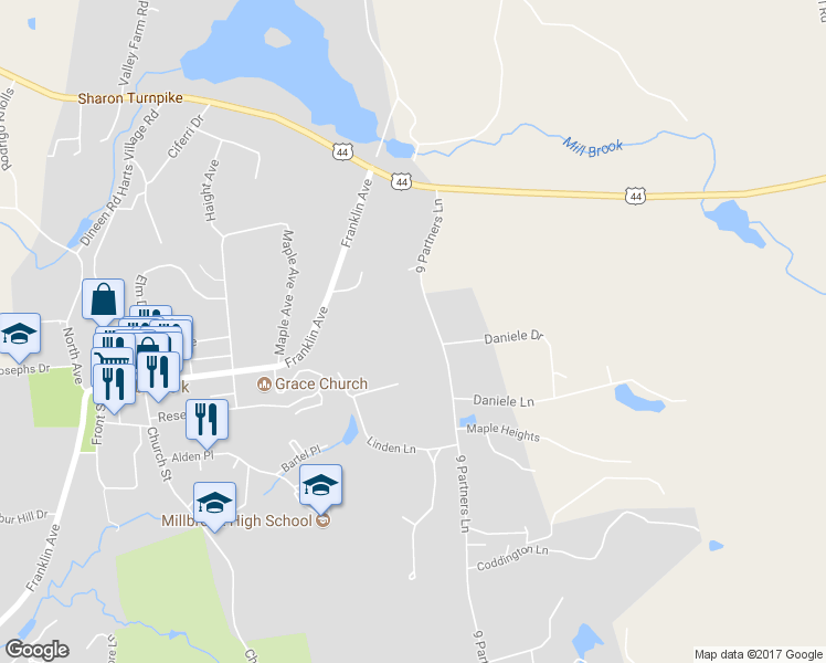 map of restaurants, bars, coffee shops, grocery stores, and more near 161 9 Partners Lane in Millbrook