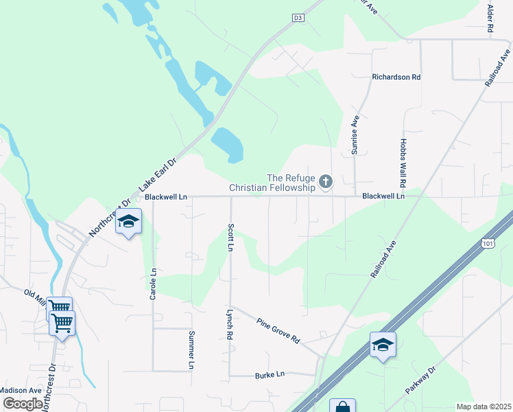 map of restaurants, bars, coffee shops, grocery stores, and more near 1145 Blackwell Lane in Crescent City