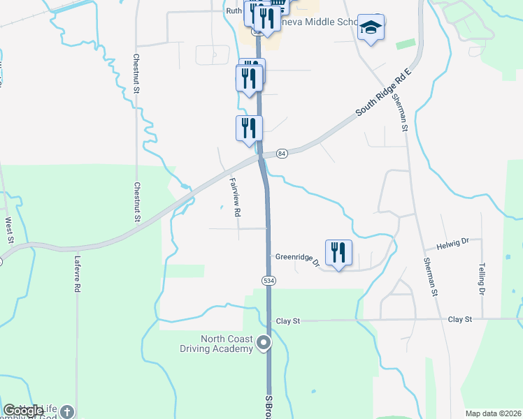 map of restaurants, bars, coffee shops, grocery stores, and more near 1340 South Broadway in Geneva
