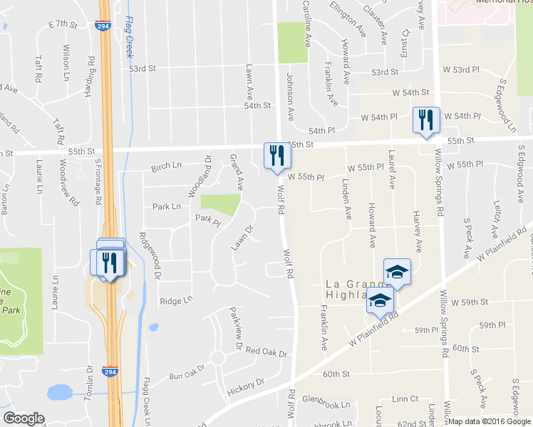 map of restaurants, bars, coffee shops, grocery stores, and more near 905 Park Place in Western Springs