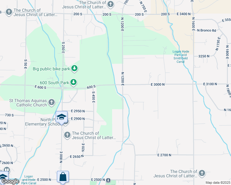 map of restaurants, bars, coffee shops, grocery stores, and more near 3057 North 1200 East in North Logan
